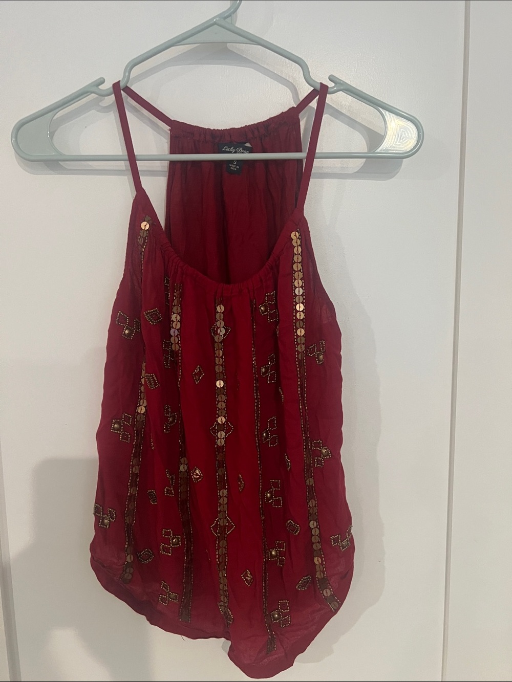 Lucky Brand Ruby Red Beaded Spaghetti Strap Camisole